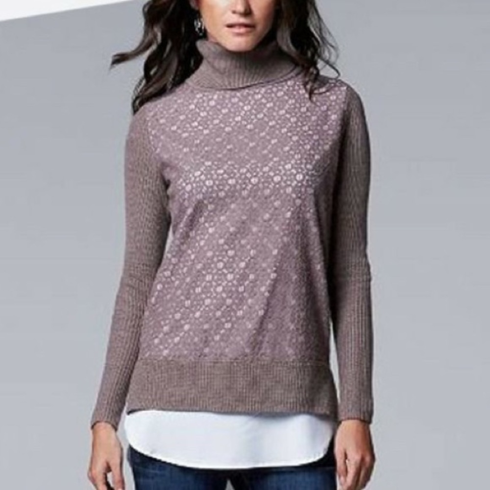 Simply‎ Vera Vera Wang Brown Turtleneck Sweater with Textured Knit